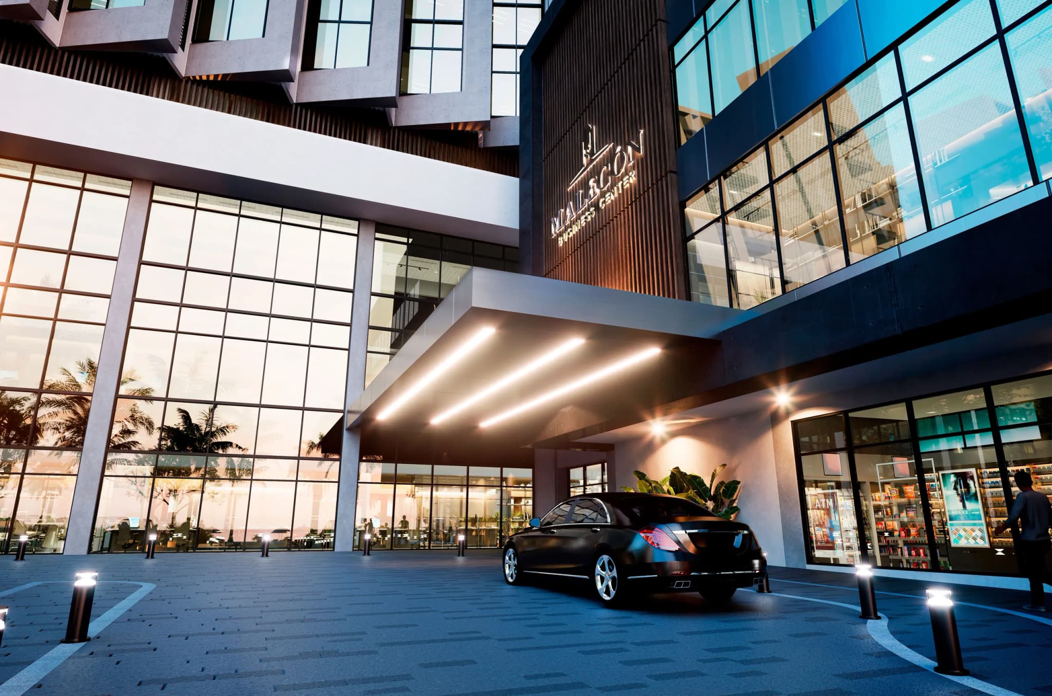 Acceso vehicular del Malecón Business Center, centro de negocios en Marbella, Cartagena de Indias